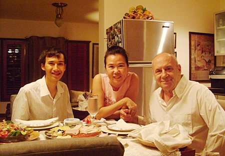 Benji with mother (Somsri middle) and father (Peter right) at a nice holiday dinner at home.